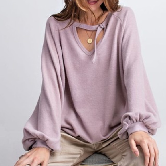 Brushed knit 🆕 keyhole pullover bubble puffy sleeve mauve pink softest roomy - Picture 1 of 13
